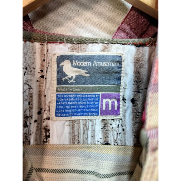 Modern Amusement Men's Hooded Button-Up Shirt Jacket Stretch Size M Multi Stripe - Picture 3 of 12